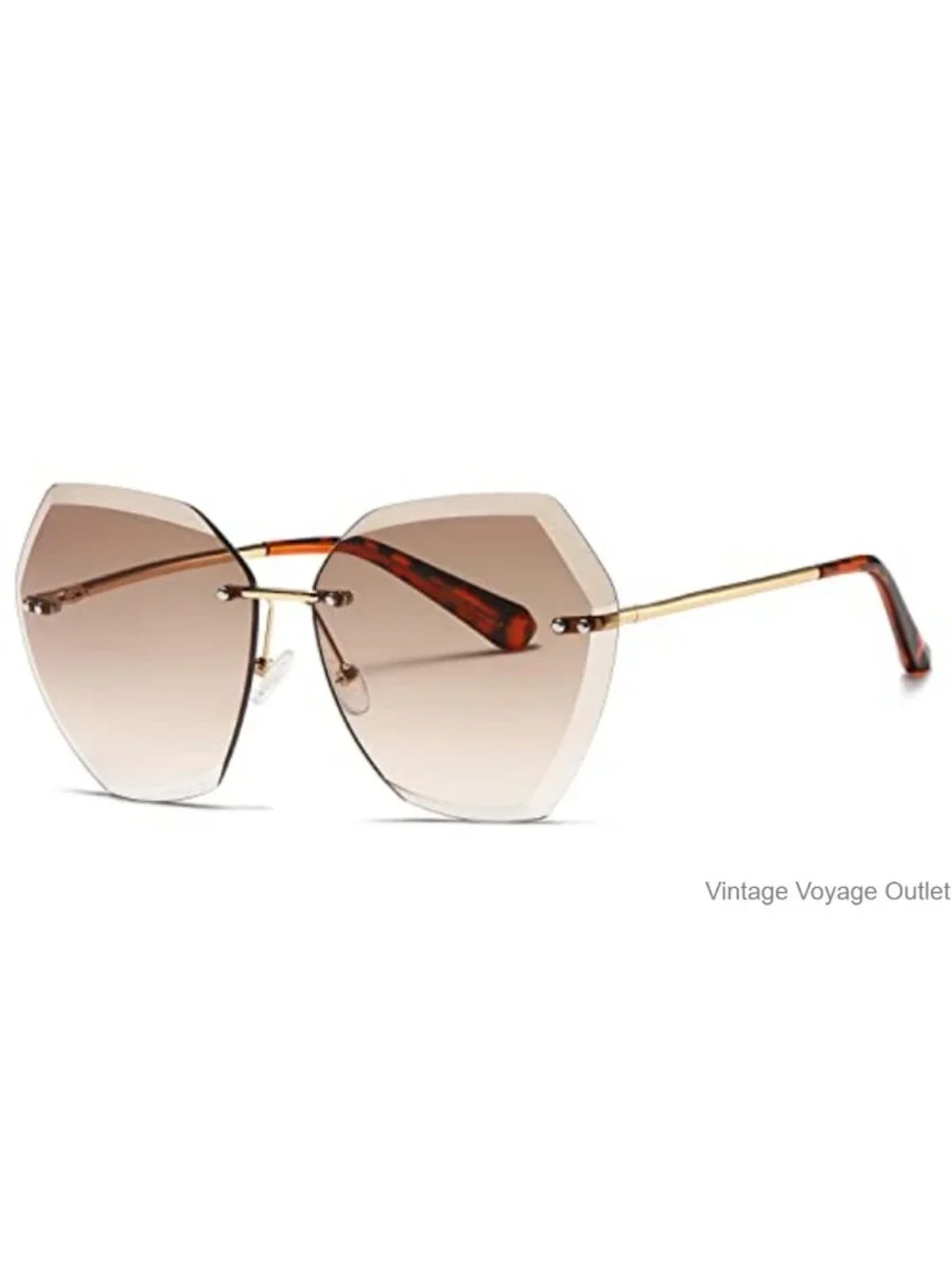 Oversized Rimless Sunglasses UV400 Diamond Cut Metal Frame Women